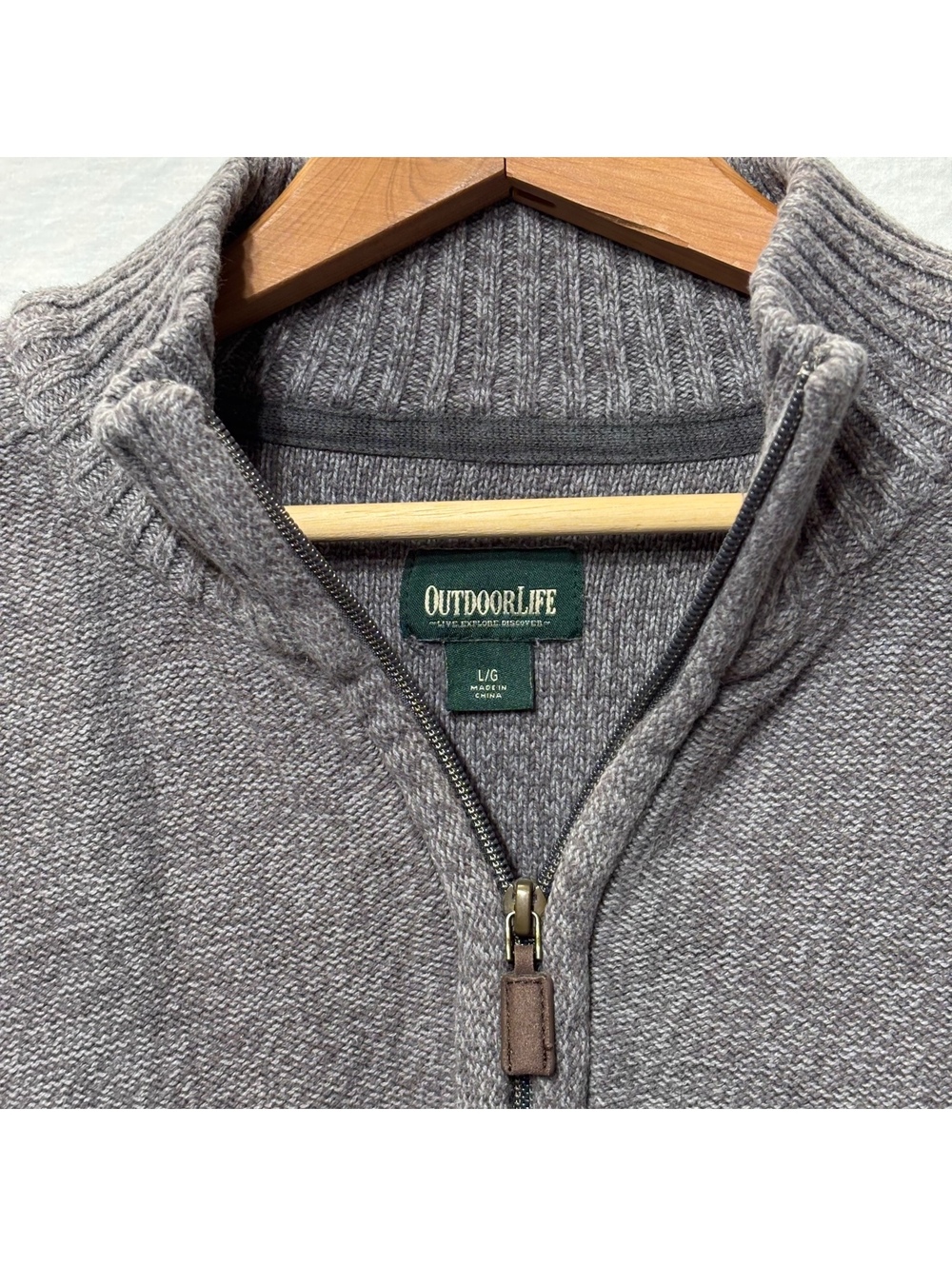 Outdoor Life Heather Gray Quarter Zip Chunky Knit Sweater Men's Large - Picture 3 of 5